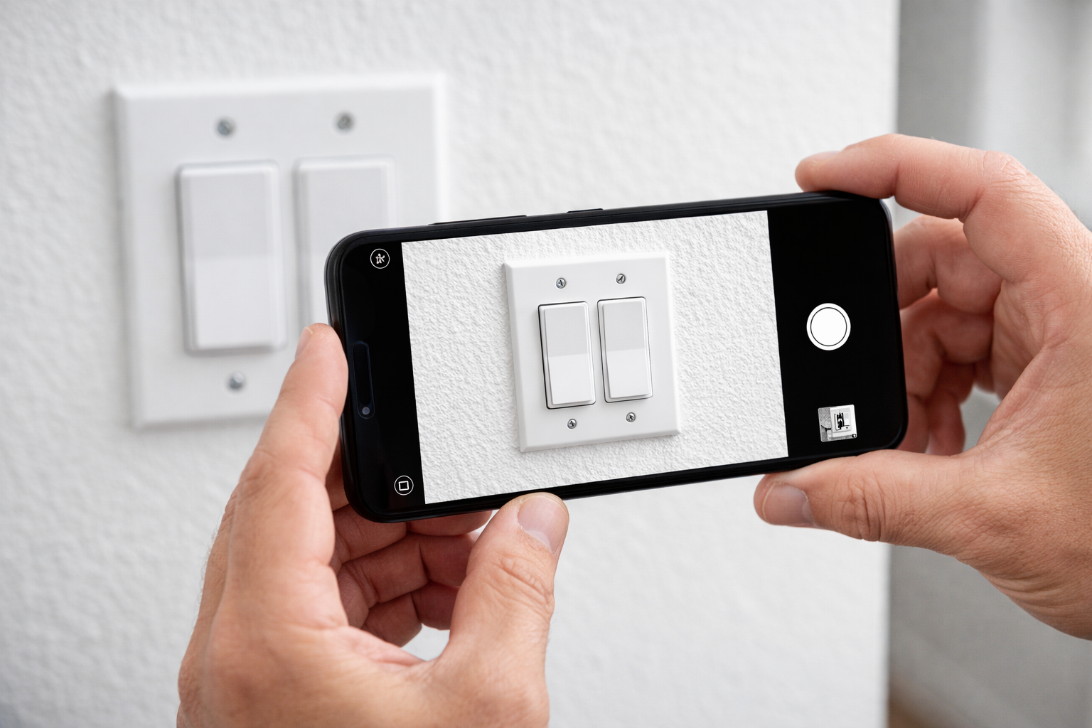 A FIXRR maintenance technician using a mobile app to document a completed electrical repair for a property management work order.