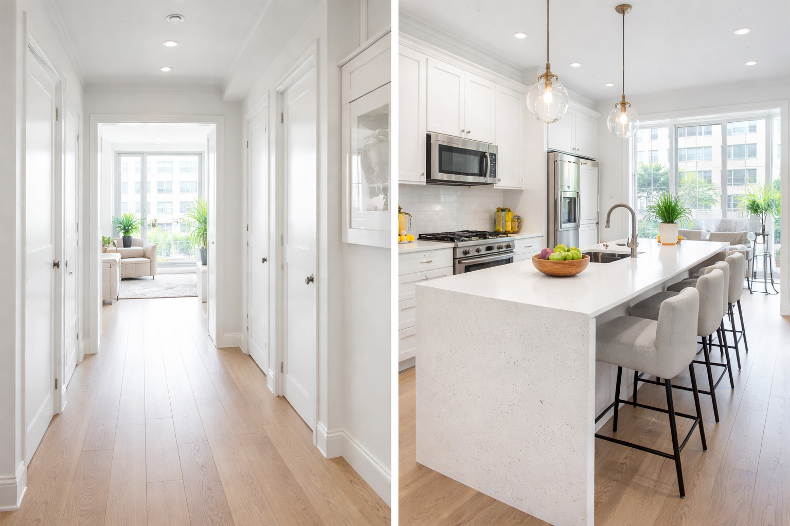 Modern condo interior in Scarborough featuring clean finishes and a pristine kitchen island, ready for property manager handover.