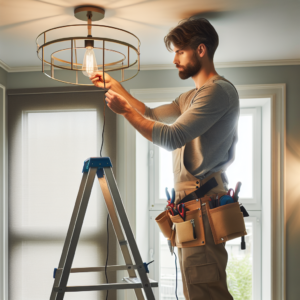 Handyman replacing a ceiling light fixture in a Scarborough home
