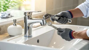 Modern bathroom faucet and sink installation in a Scarborough home, showing professional handyman craftsmanship.